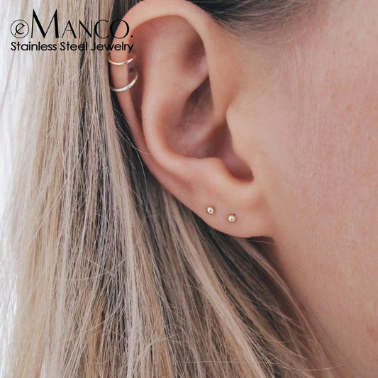 eManco Simple Round Ball  Earrings Women's Stainless Steel Gold-Plated Fashion Stacking Earring  Factory direct